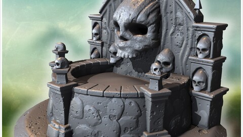 Gothic throne adorned with skulls, pointed spikes, and detailed stone textures on the base (7) | STL for 3D Printing Printer | Hard Surface