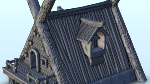 Medieval wooden hut with terrace 11 | STL for 3D Printing Printer | Hard Surface