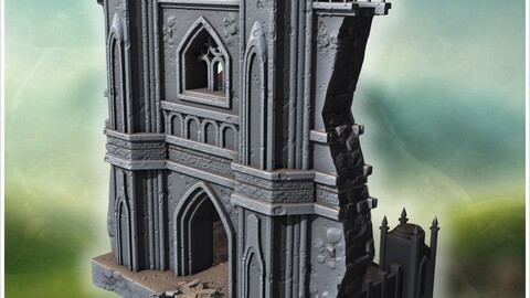 Gothic ruins with tall spires, arched windows, crumbling walls, and sharp decorative spikes (15) | STL for 3D Printing Printer | Hard Surface