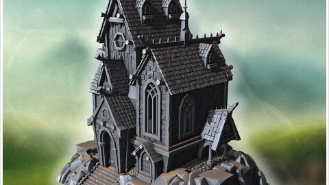 Gothic house with spiked roofs, tall windows, and intricate architectural details (21) | STL for 3D Printing Printer | Hard Surface