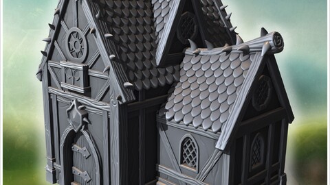 Medieval building with reinforced wooden beams and decorative spiked rooftops (22) | STL for 3D Printing Printer | Hard Surface