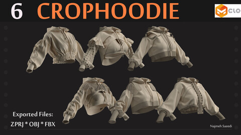 6 WOMEN'S CROPHOODIES * Clo3D * Marvelous Designer * ZPRJ * OBJ * FBX *