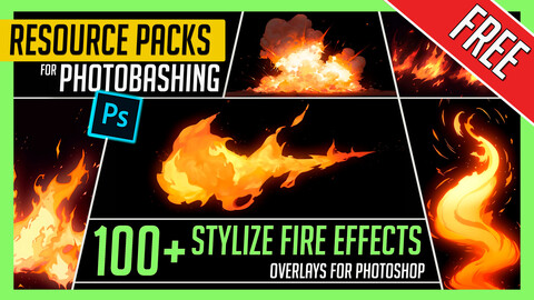 100+ Stylized Fire and Flame Effects Overlay Resource Pack Photos for Photobashing in Photoshop 🔥