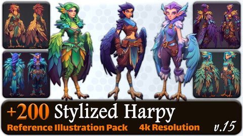 200 Stylized Harpy Reference Pack | 4K | v.15