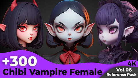 +300 Chibi Vampire Female Head Sculpt Reference Images(4k)