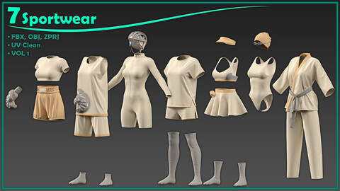 7 female sportwear/ zprj+obj+fbx/ clo3d, marvelous designer/vol1