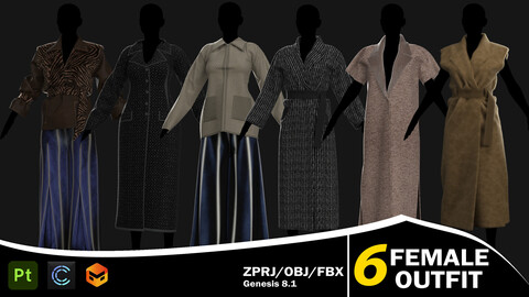 6 Female Outfit Collection / 85%off / Clo3d / Marvelous designer / Project file / Obj / Fbx / Zprj