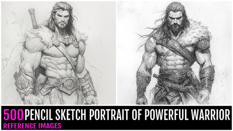 500 PENCIL SKETCH PORTRAIT OF A POWERFUL WARRIOR