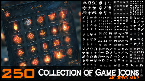 250 Collection of Game Icons Alpha Texture