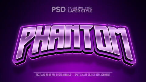 3D Phantom. PSD fully editable text effect. Layer style PSD mockup template