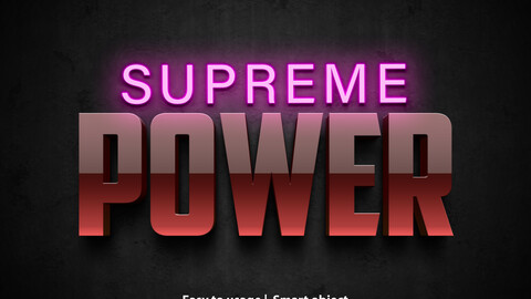 3D Supreme Power. PSD fully editable text effect. Layer style PSD mockup template