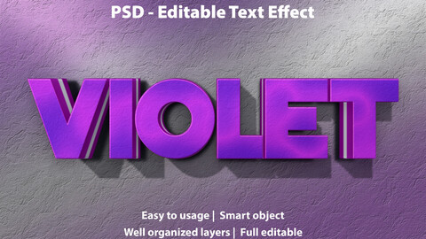 3D Violet. PSD fully editable text effect. Layer style PSD mockup template