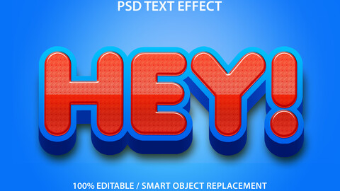 3D Hey. PSD fully editable text effect. Layer style PSD mockup template