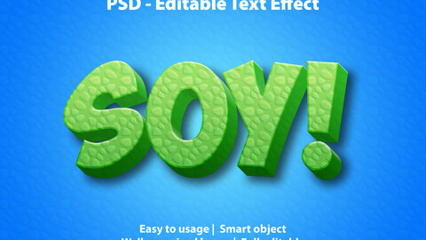 3D Soy. PSD fully editable text effect. Layer style PSD mockup template