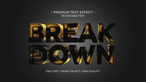 3D Break Down. PSD fully editable text effect. Layer style PSD mockup template