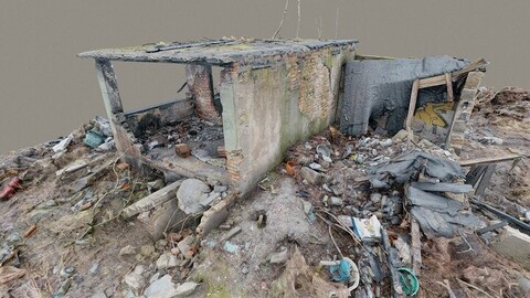 Littered ruin of an outbuilding