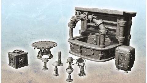 Steampunk bar accessories set with counter (1) | STL for 3D Printing Printer | Hard Surface