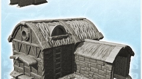 Medieval house with ladder and stable for animals (8) | STL for 3D Printing Printer | Hard Surface