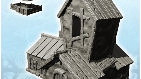 Medieval house with wooden roof and central tower with window (12) | STL for 3D Printing Printer | Hard Surface