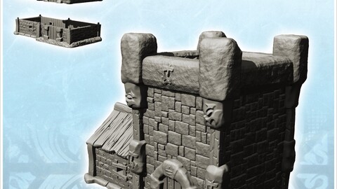 Fortified stone tower with annex building (13) | STL for 3D Printing Printer | Hard Surface