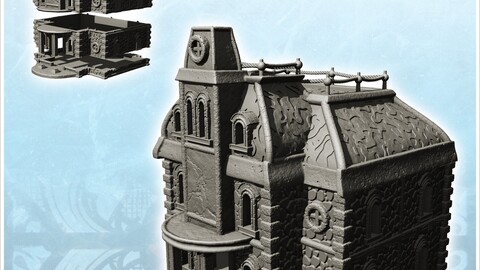 Large two-story stone building with entrance canopy and columns (16) | STL for 3D Printing Printer | Hard Surface