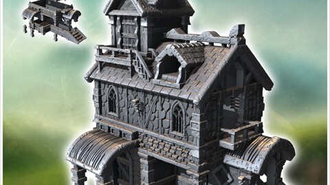 Large medieval building with access staircase and multiple terraces (45) | STL for 3D Printing Printer | Hard Surface