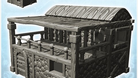 Medieval house with covered balcony and wooden door (1) | STL for 3D Printing Printer | Hard Surface