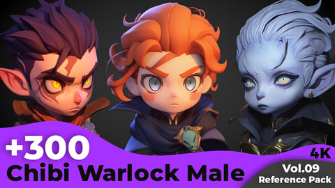 +300 Chibi Warlock Male Head Sculpt Reference Images(4k)