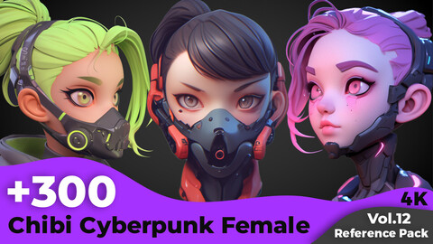 +300 Cyberpunk Female Head Sculpt Reference Images(4k)