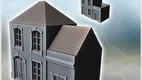 Modern slate-roofed building with annex and upper floor (20) | STL for 3D Printing Printer | Hard Surface