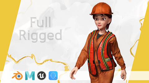 Stylized Female Construction Worker Rigged Builder in Safety