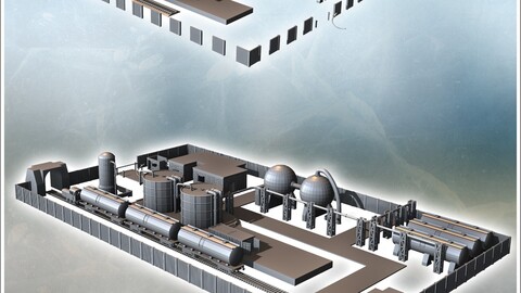 Industrial Zone Set with Railway Tracks, Railway Trains, Industrial Buildings and Enclosure (6) | STL for 3D Printing Printer | Hard Surface