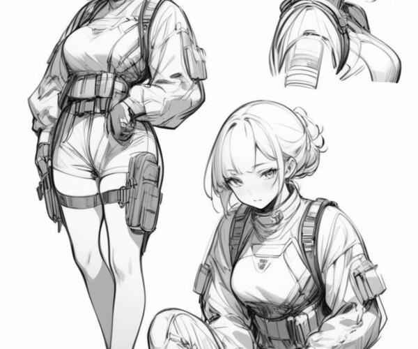 ArtStation - 525 Various Anime Futuristic Tech Wear Outfit Sketch ...