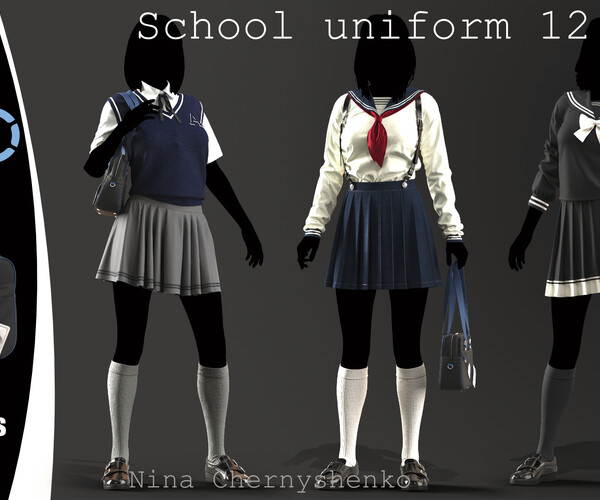 ArtStation - School uniform 12. Marvelous Designer/Clo3d project + OBJ ...