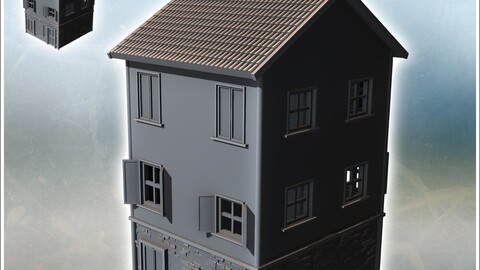 Modern two-story house with tiled roof and chimney (intact version) (3) | STL for 3D Printing Printer | Hard Surface