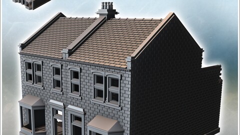 European houses with double bay windows and rear walls (damaged version) (8) | STL for 3D Printing Printer | Hard Surface