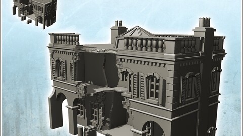 Baroque bank with columns (destroyed version) | STL for 3D Printing Printer | Hard Surface