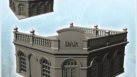 European bar with balustraded roof and baroque ornaments (4) | STL for 3D Printing Printer | Hard Surface