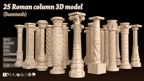 25 Roman column 3D Model (Basemesh)