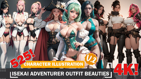 525 Isekai Adventurer Outfit Multiple Beauties Diverse Outfit Character Design Reference Art V2 4K