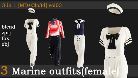 3 Marine outfits(female)[fbx+obj+zprj+blend][md+clo]vol03