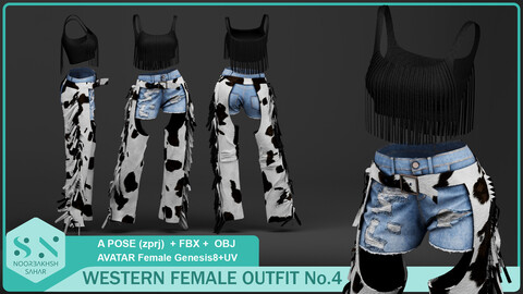 WESTERN FEMALE OUTFIT No.4 (CLO3D, MD PROJECTS (zprj)+OBJ+FBX+UV)