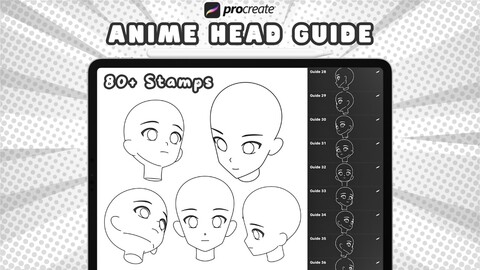 Unisex Head Guides Stamps, Procreate face Brushes, Procreate head Stamps, Procreate Boy and Girl base head reference, Procreate Anime Stamps