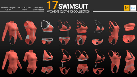 17 Women's Swimsuits . Marvelous / CLO Project file + OBJ + FBX | Limited Time! Only $1 – Ends March 12!