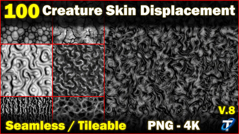 100 Ultra High-Quality Creature Skin Displacements / Creature Skin Alpha (Seamless and Tileable) Vol 8