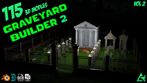 115 3D Kitbash Models - Graveyard Builder 2 - MEGA Pack