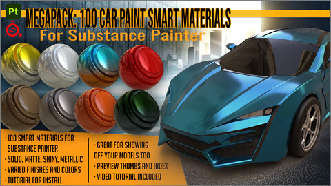 Megapack: 100 Car Paint smart materials for Substance Painter