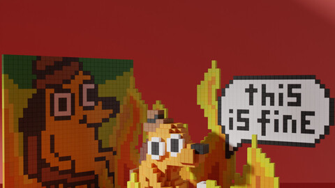 This is Fine Dog Meme Voxel Stylized Cubic