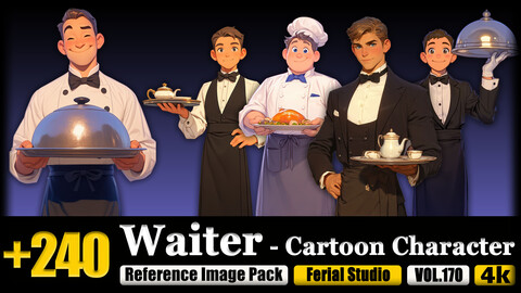 240 Waiter - Cartoon Character Reference Image Pack v.170 |4K|