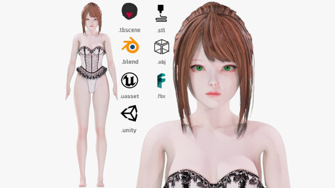 Lingerie clothes 0008 - Rigged -Unreal - Unity - Blender - Animated - Realistic Female Character